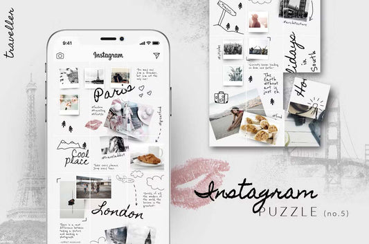 Instagram puzzle templates for traveling blogger moodboard