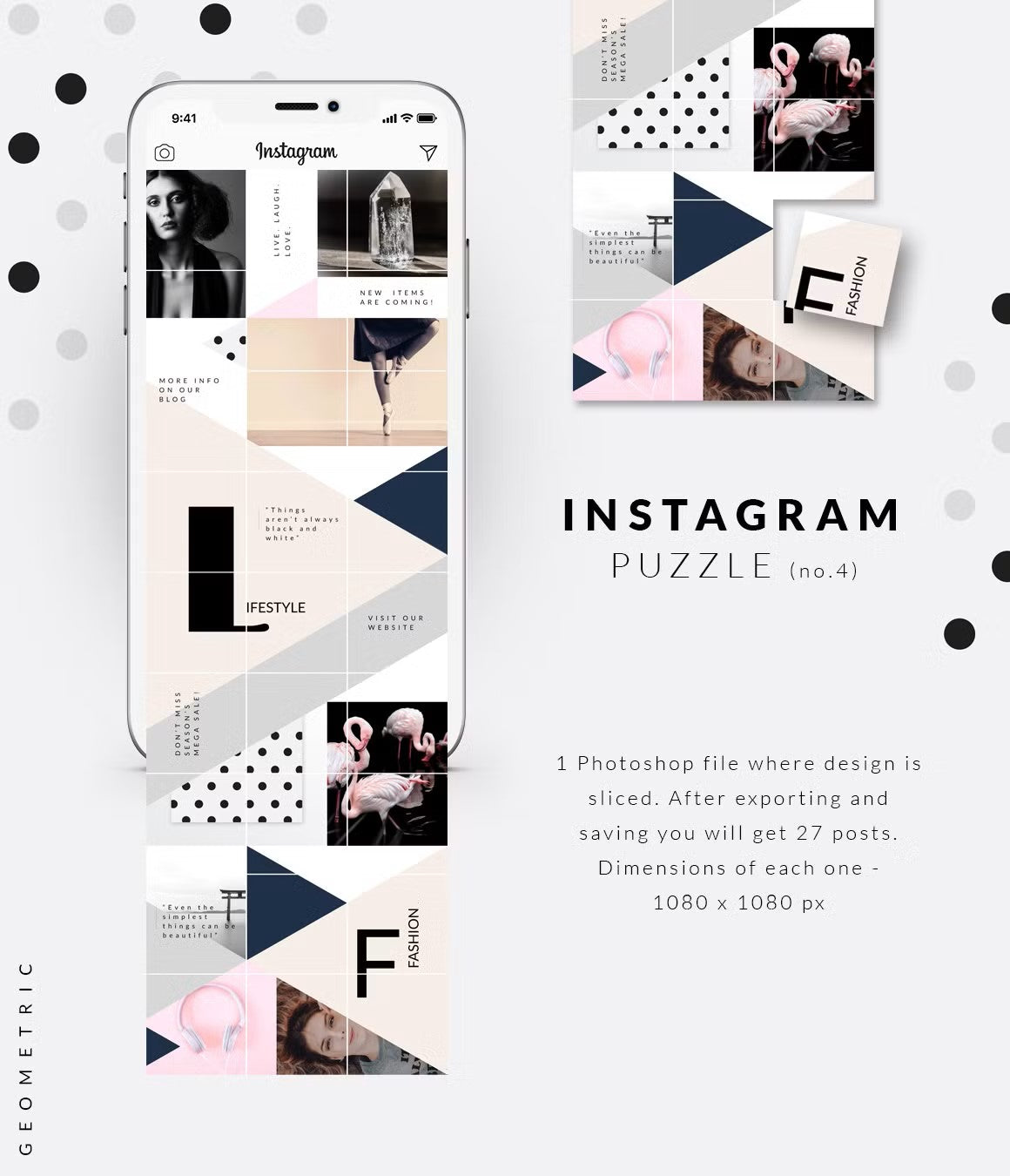 Instagram puzzle templates with triangles for fashion and lifestyle posts