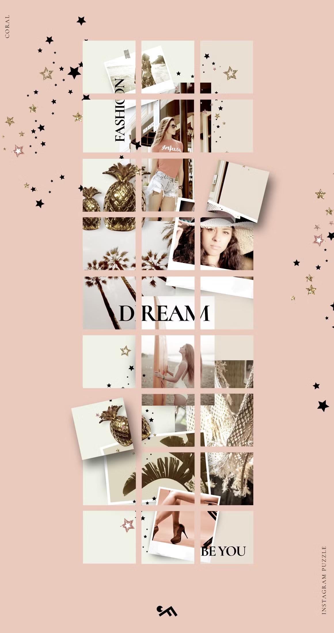 Trendy coral Instagram puzzle template for social media fashion