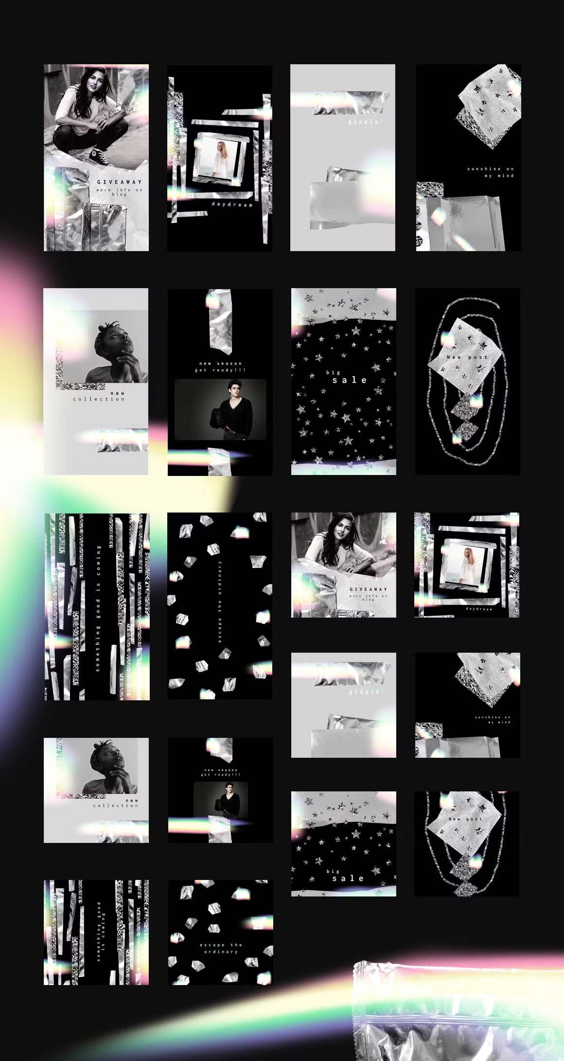 Holographic Instagram post and story templates for Adobe Photoshop