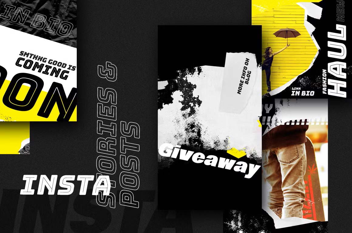 Urban and modern Instagram templates in grunge style, designed for both stories and posts