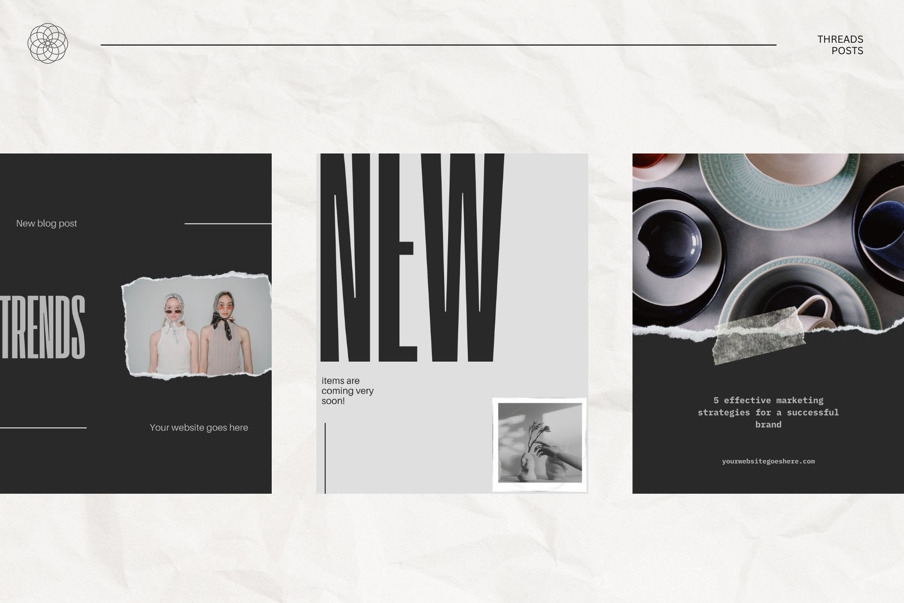 Versatile design elements for website use: Minimalist and modern Threads templates