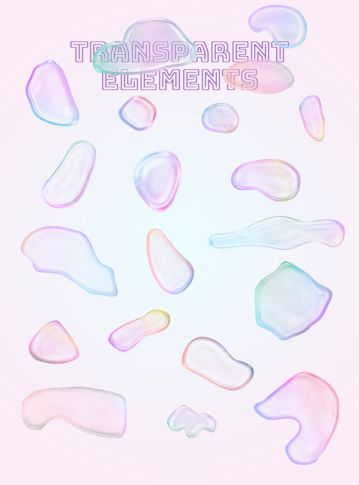 A set of transparent neon liquid shapes