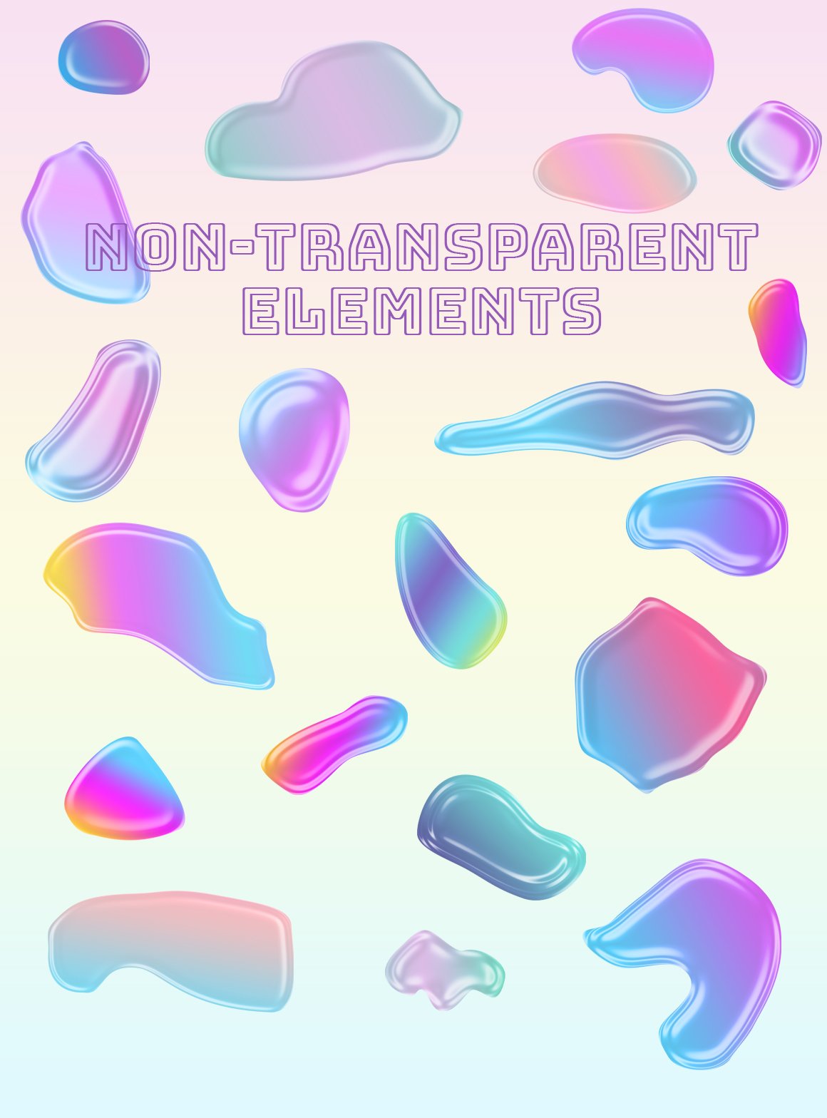 A set of non-transparent neon liquid shapes