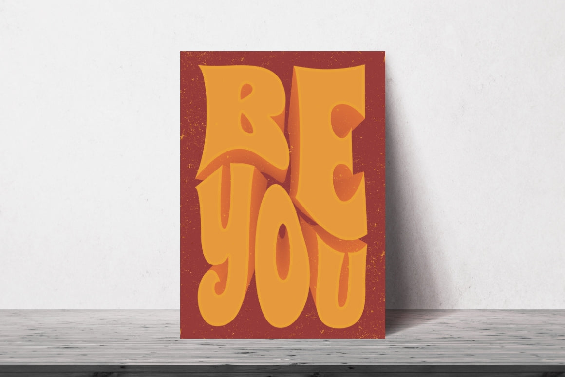 Motivational quote poster with orange and yellow 3D text