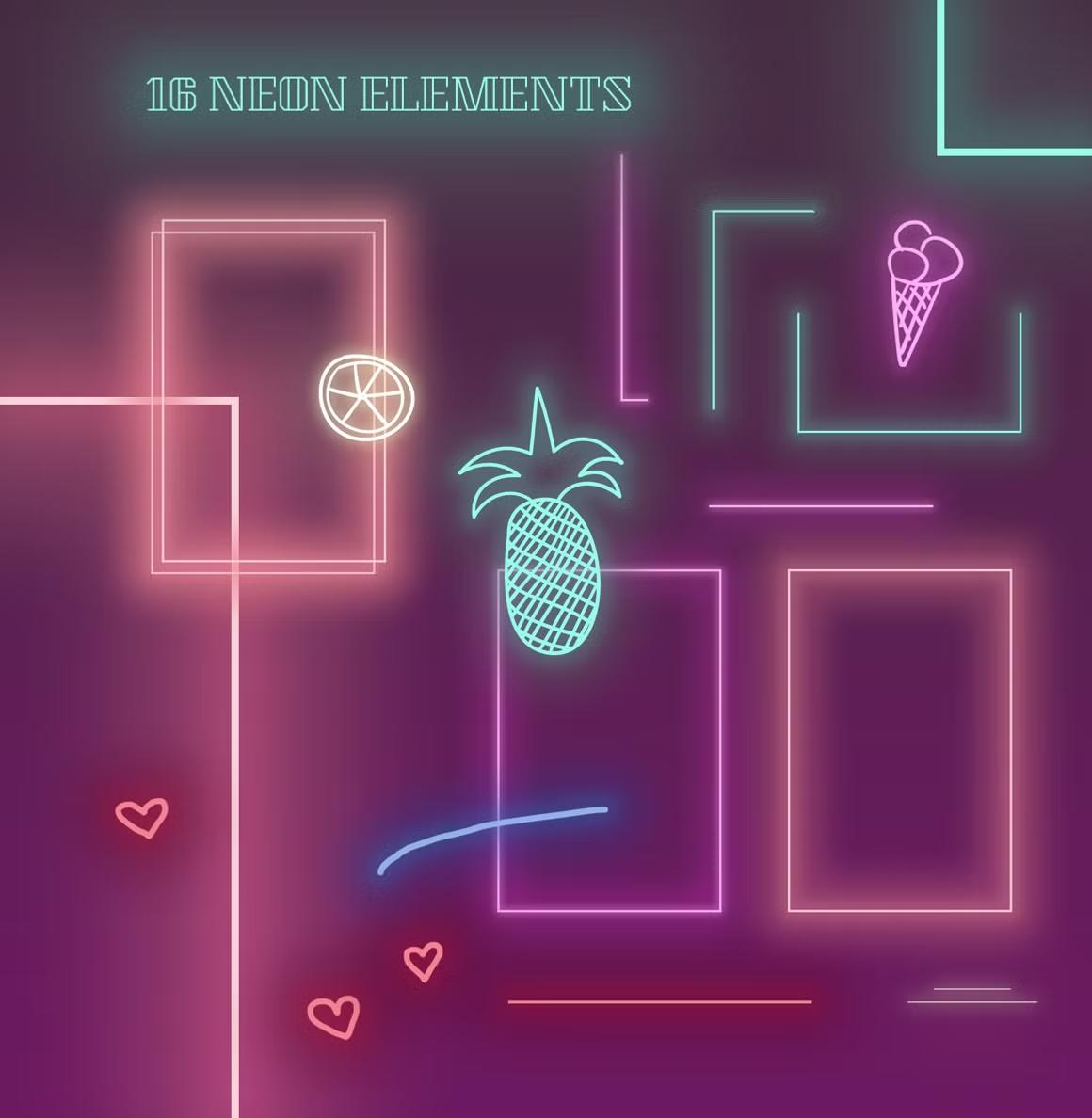 16 neon light elements