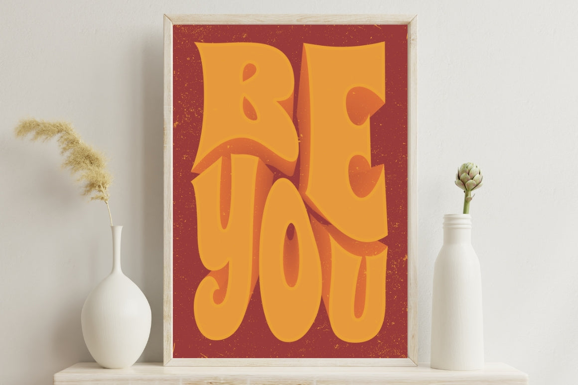 Motivational quote poster in vintage design with sun-washed orange and yellow colors