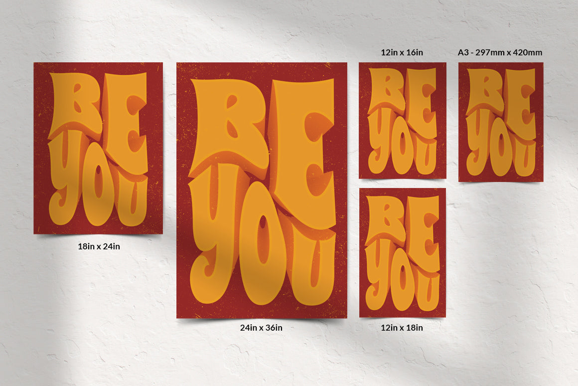 Set of vintage inspired motivational poster with warm orange and yellow 3D typography