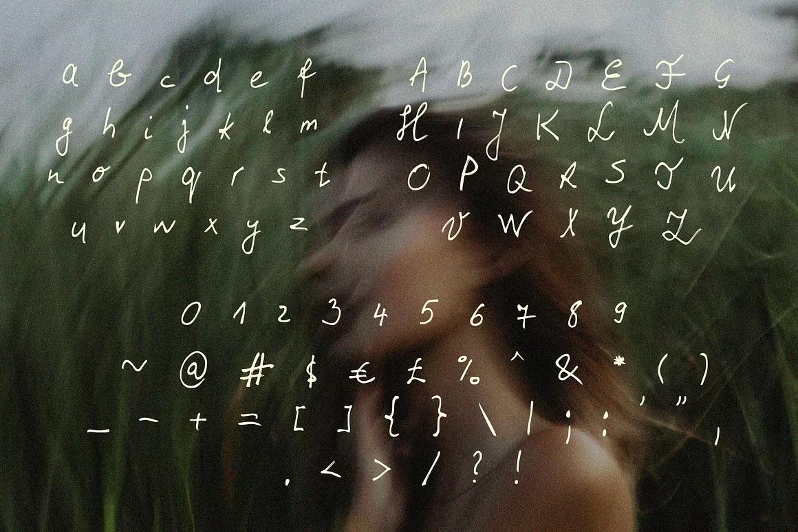 Italinner font's uppercase, lowercase characters, numerals and punctuation
