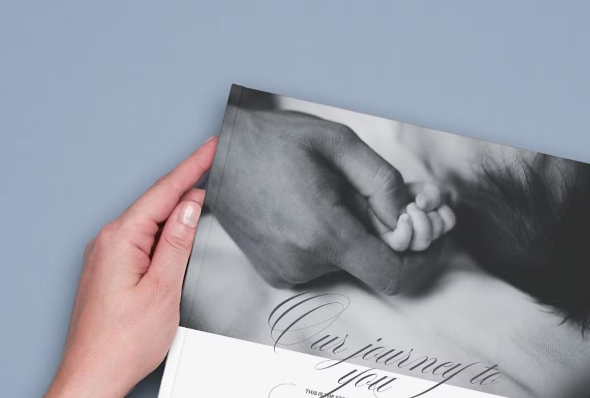 Modern pregnancy journey photo album featuring soft tones and clean layouts