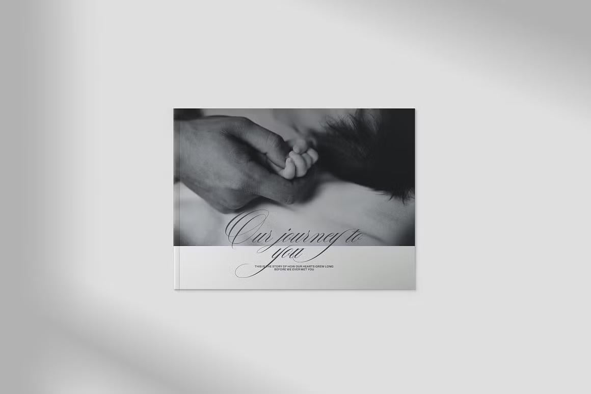 Timeless pregnancy story photo book template designed in Canva