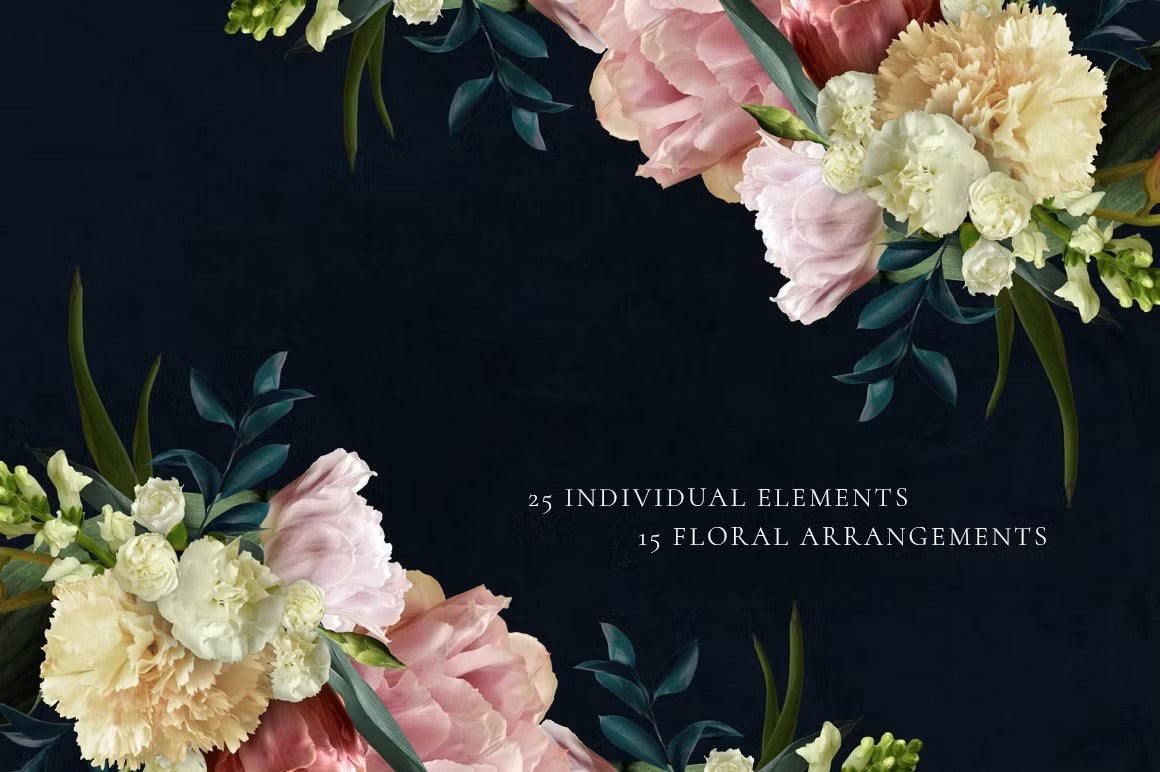 25 individual elements, 15 floral arrangements