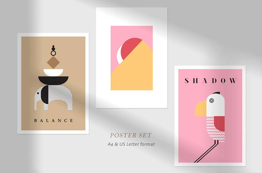 Digital download poster set featuring geometric abstract illustrations