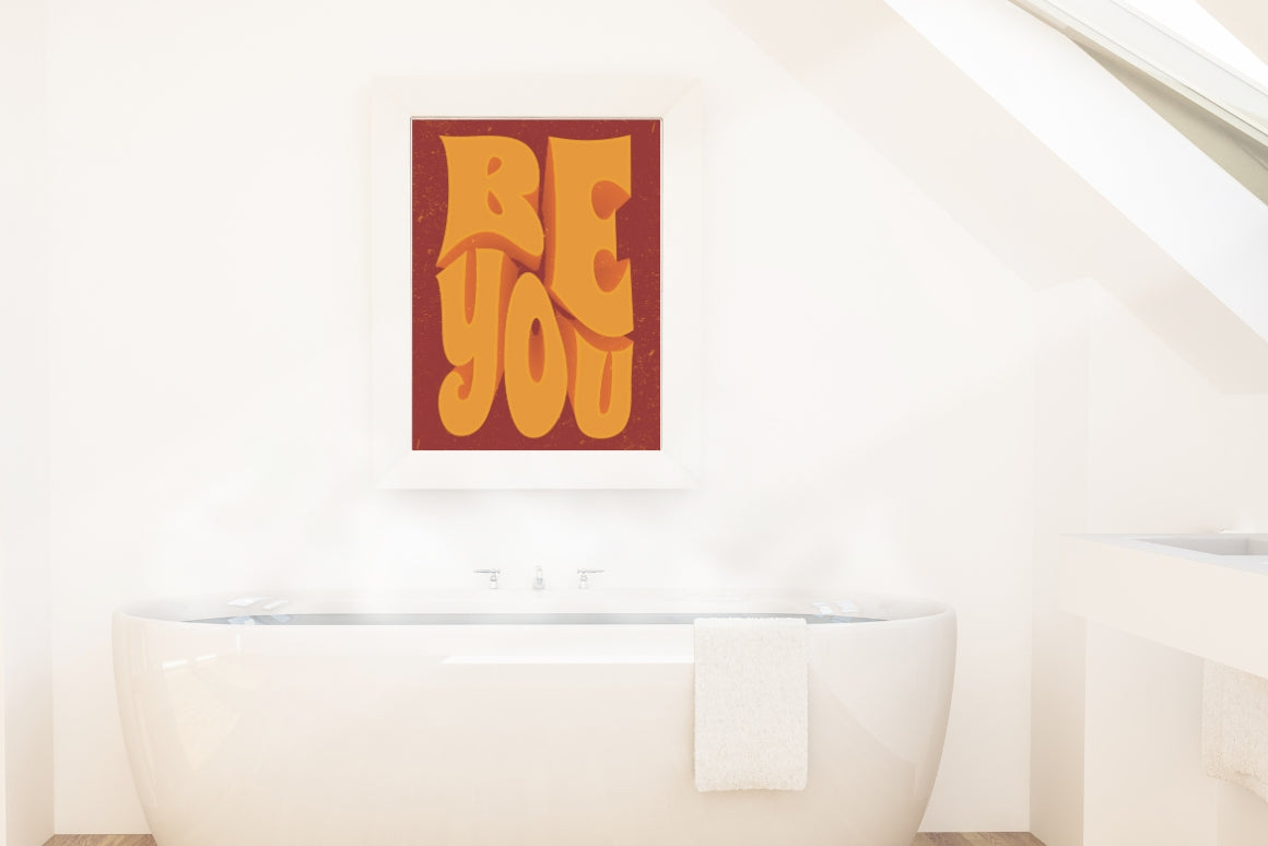 Vintage style motivational quote wall art with orange and yellow 3D lettering and retro typography
