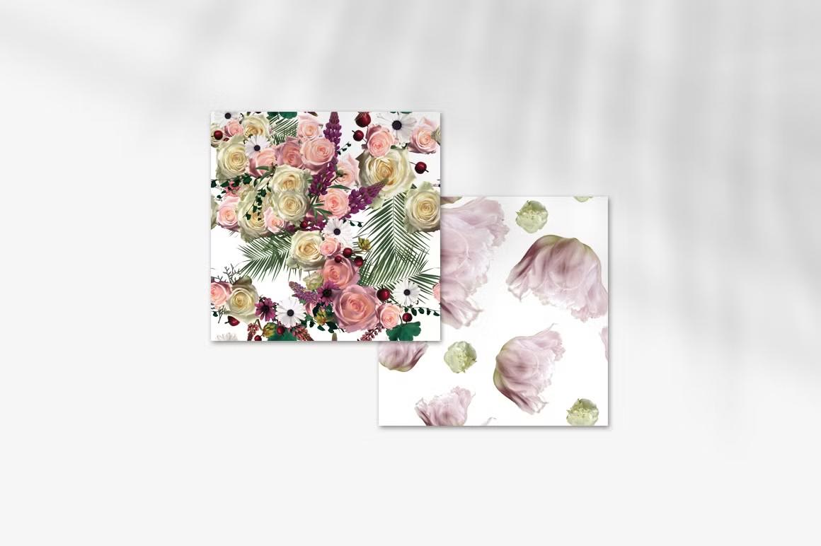 Collection of seamless floral and leaf patterns