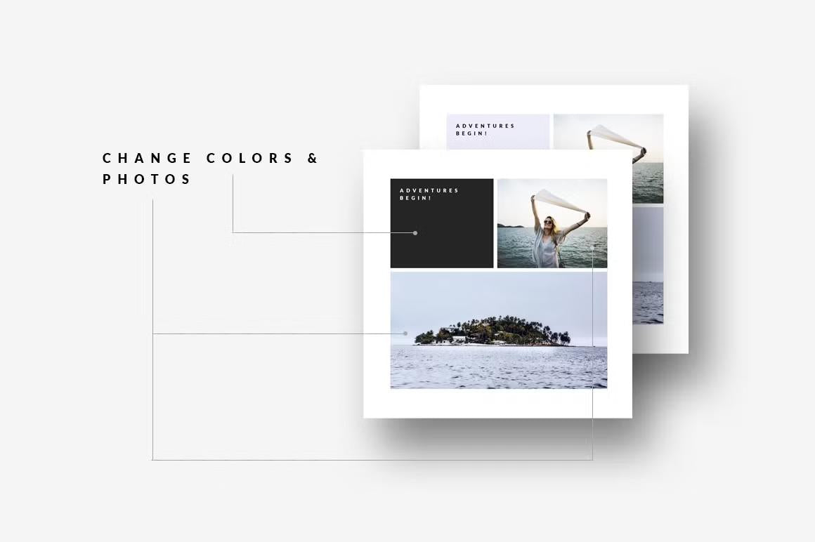 Instagram post templates - Style/Food/Travel - change colors & photos to match your mood or brand