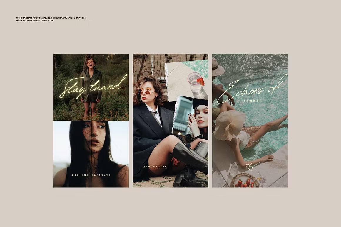 Modern Instagram story templates with bold fonts and vibrant color blocks
