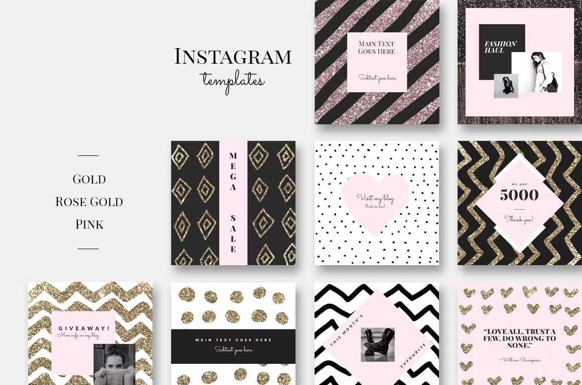 Instagram post templates - GOLD-ROSE GOLD-PINK