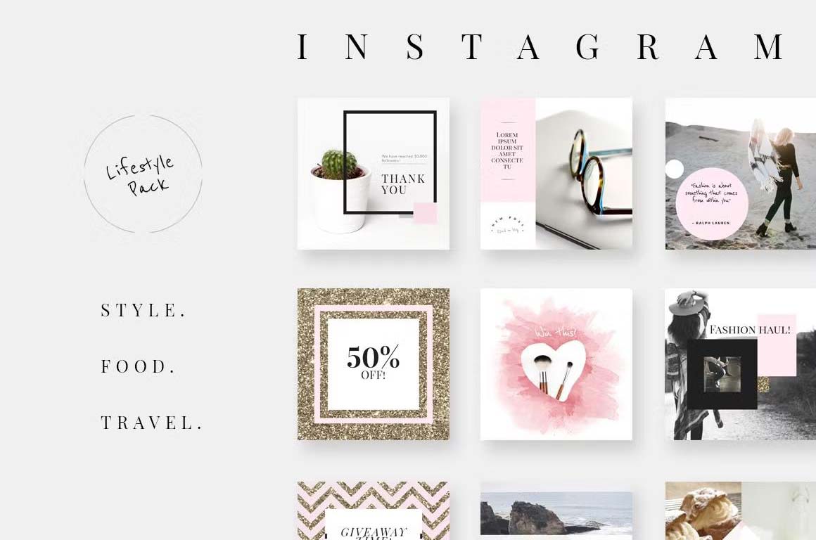Modern Instagram story templates for style, food, and travel enthusiasts