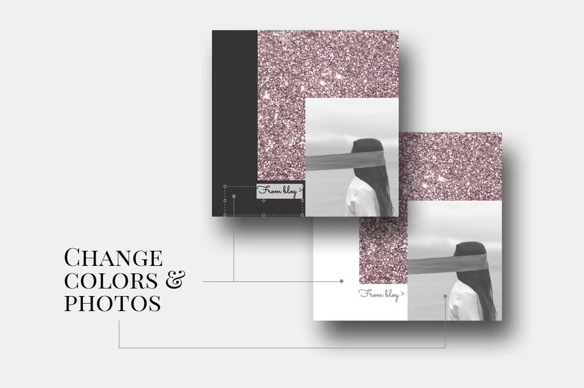 Instagram post templates - Gold, Rose Gold & Pink - change colors & photos to match your mood or brand