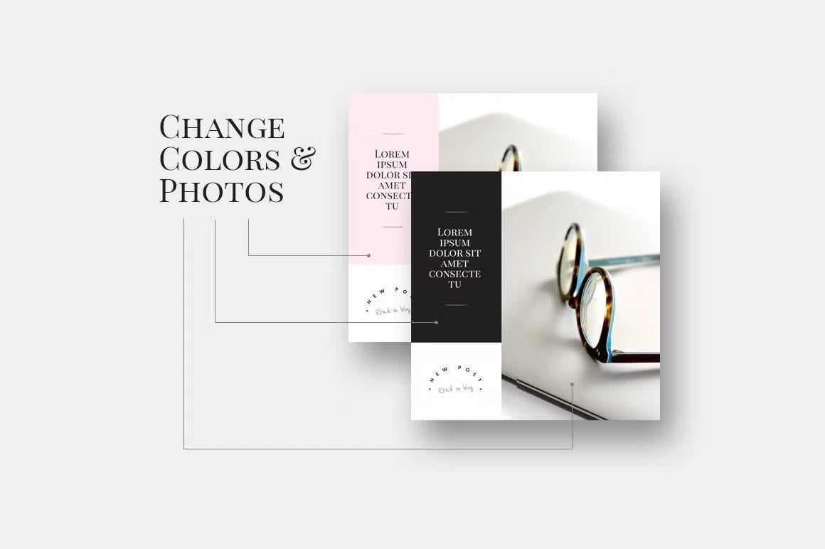 Instagram post templates - Style/Food/Travel - change colors & photos to match your mood or brand