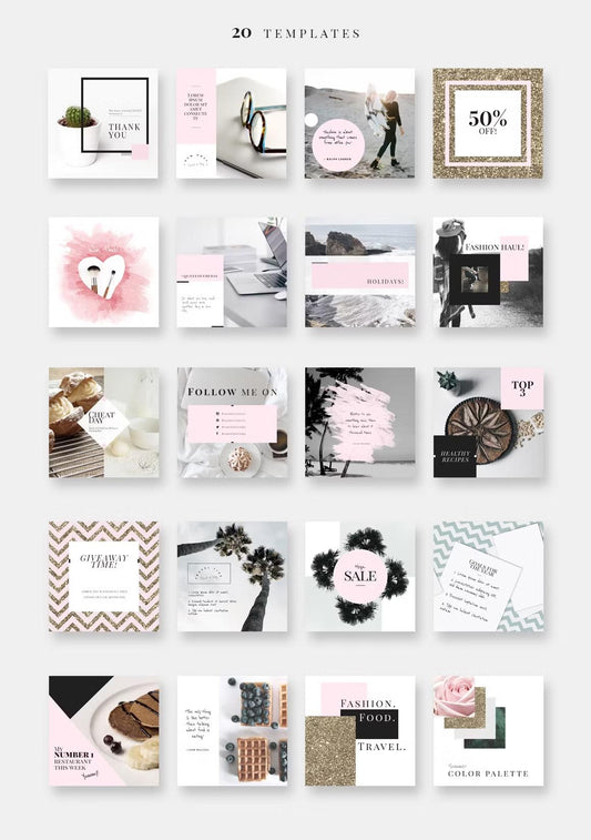 20 Instagram post templates lifestyle, travel theme