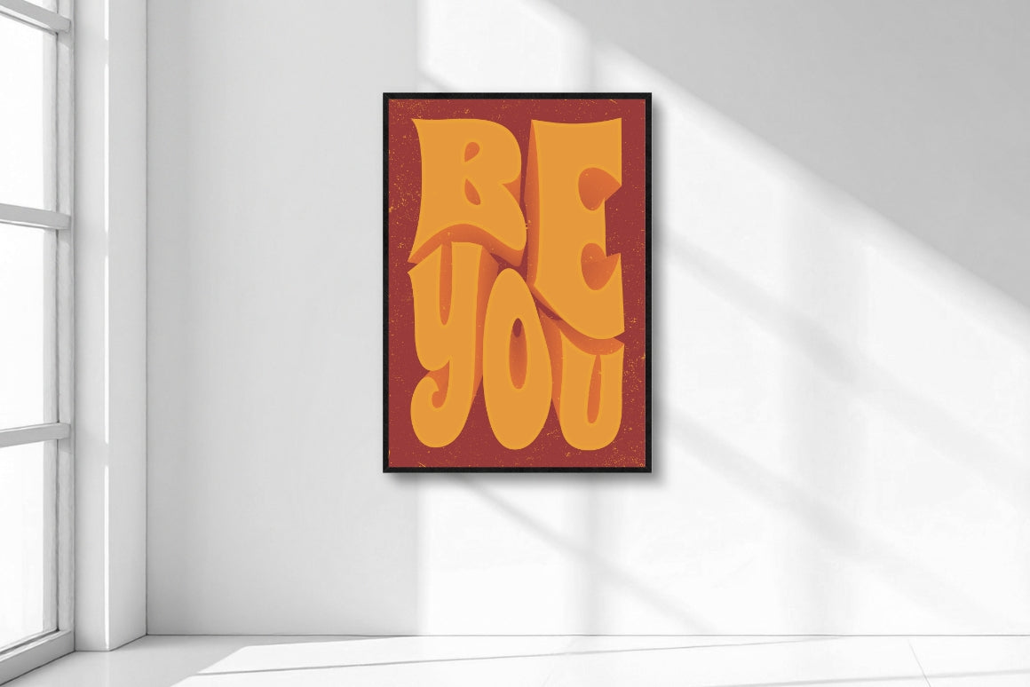 Retro style quote wall art featuring bold orange and yellow dimensional lettering