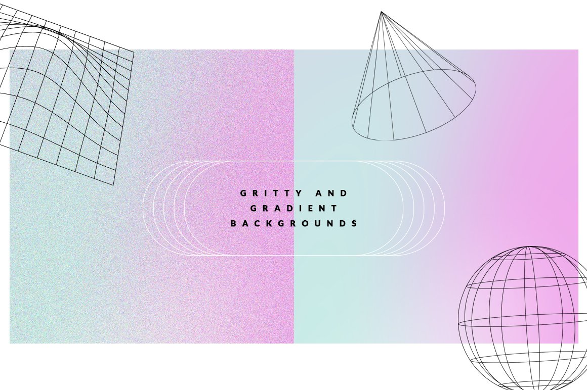 Trendy retro neon and pastel gritty gradient backgrounds with geometric elements