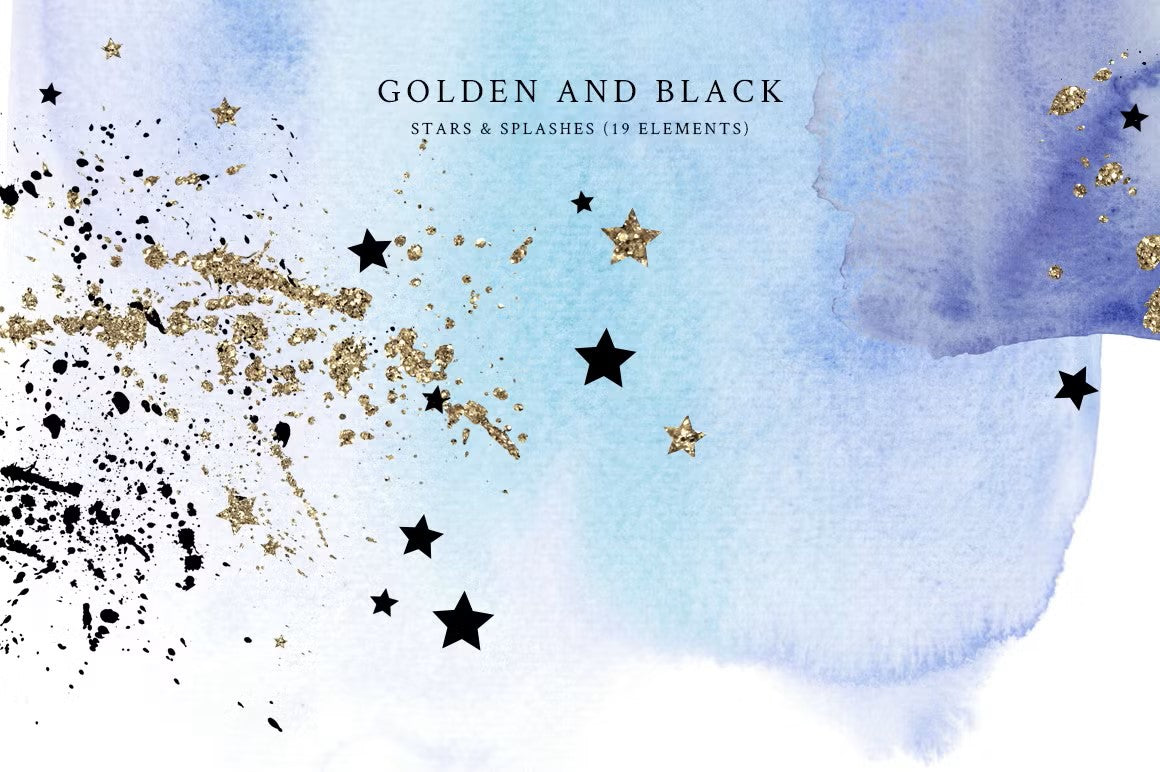 19 elements of golden & black stars and splashes included