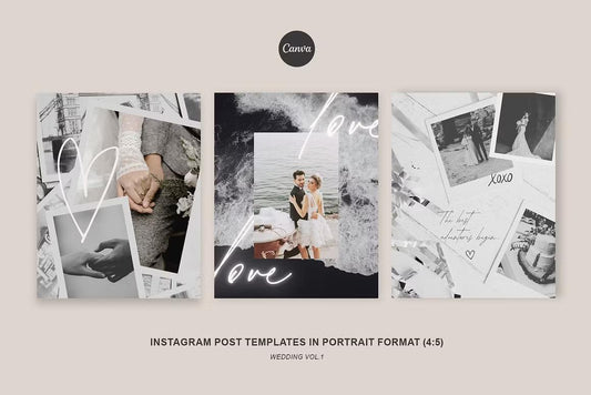 Wedding-themed Instagram post templates for Canva in portrait format (4:5 ratio)