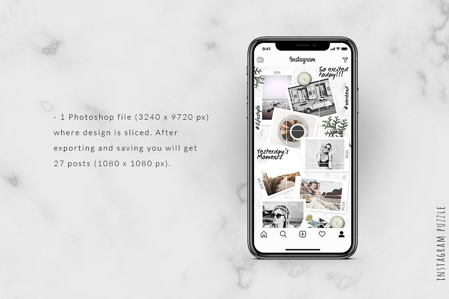 Adobe Photoshop Instagram template featuring instant photo style, tailored for bloggers and photographers - includes 27 Instagram post templates