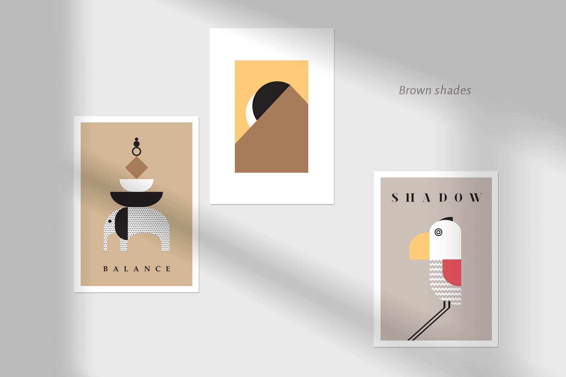 Digital poster set featuring abstract geometric illustrations