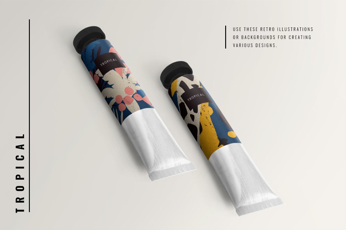 Creative bundle: Hand-drawn tropical elements and Riso-style backgrounds for various design projects